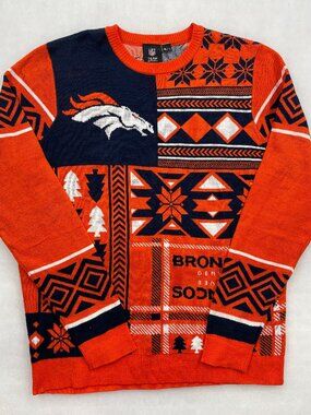 Denver Broncos NFL Team Apparel Football Retro All Over Print Sweater Men's L